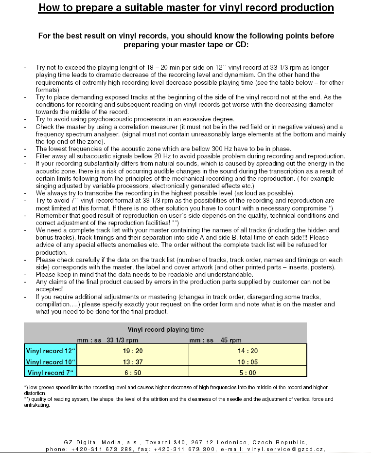 vinyl mastering instructions