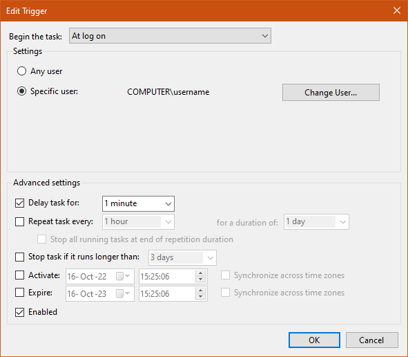 screenshot of task scheduler